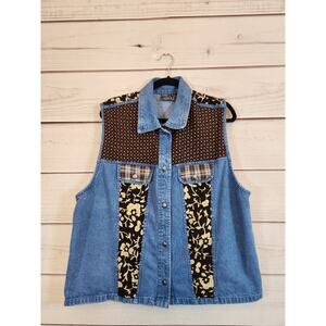 Shelly & Arnold Vintage Womens Floral Patchwork Denim Vest Western Rodeo Size 3X